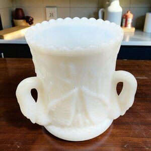 Westmoreland Milk Glass Triple Swan Handled Toothpick Holder Small Vase Dish VTG